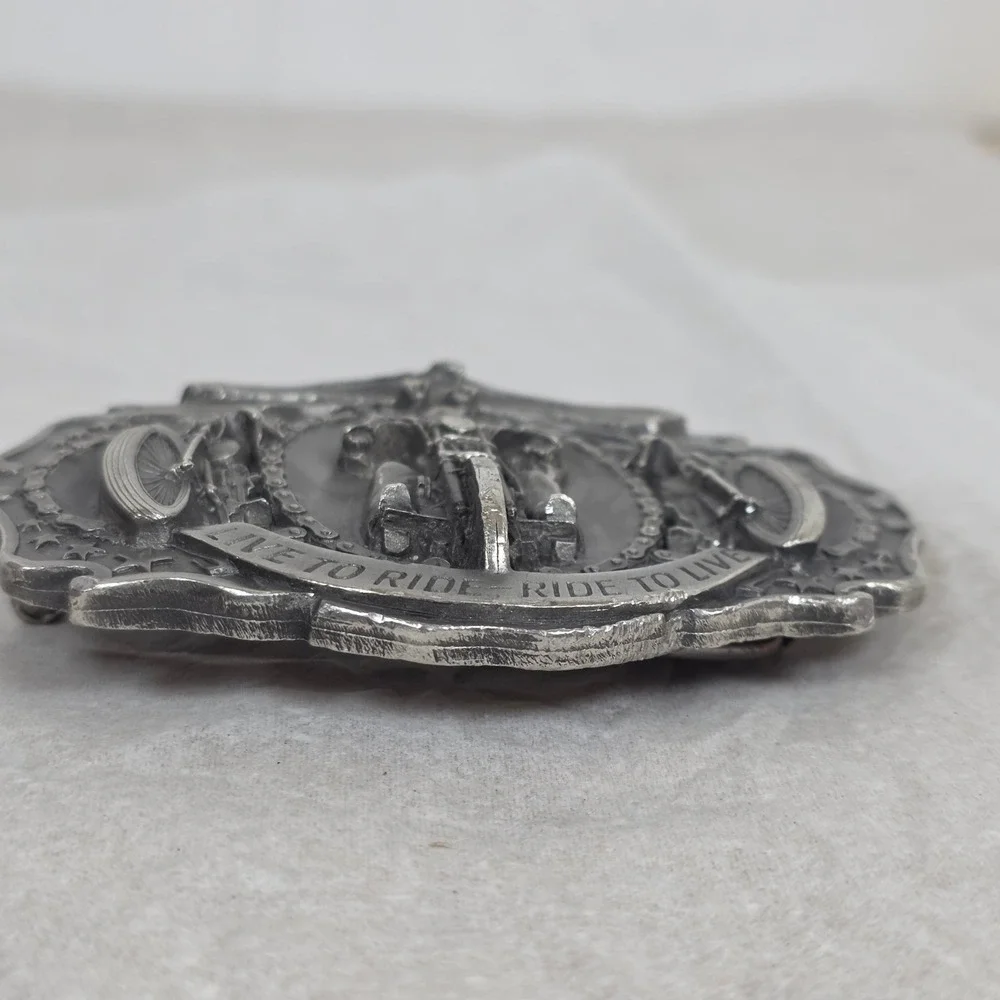 Vintage 1987 Bergamot 3d Pewter Motorcycle Belt Buckle‎ V-45 Live to Ride Eagle